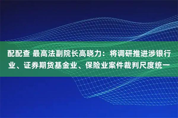 配配查 最高法副院长高晓力：将调研推进涉银行业、证券期货基金业、保险业案件裁判尺度统一